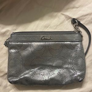 Small Silver Coach Wristlet